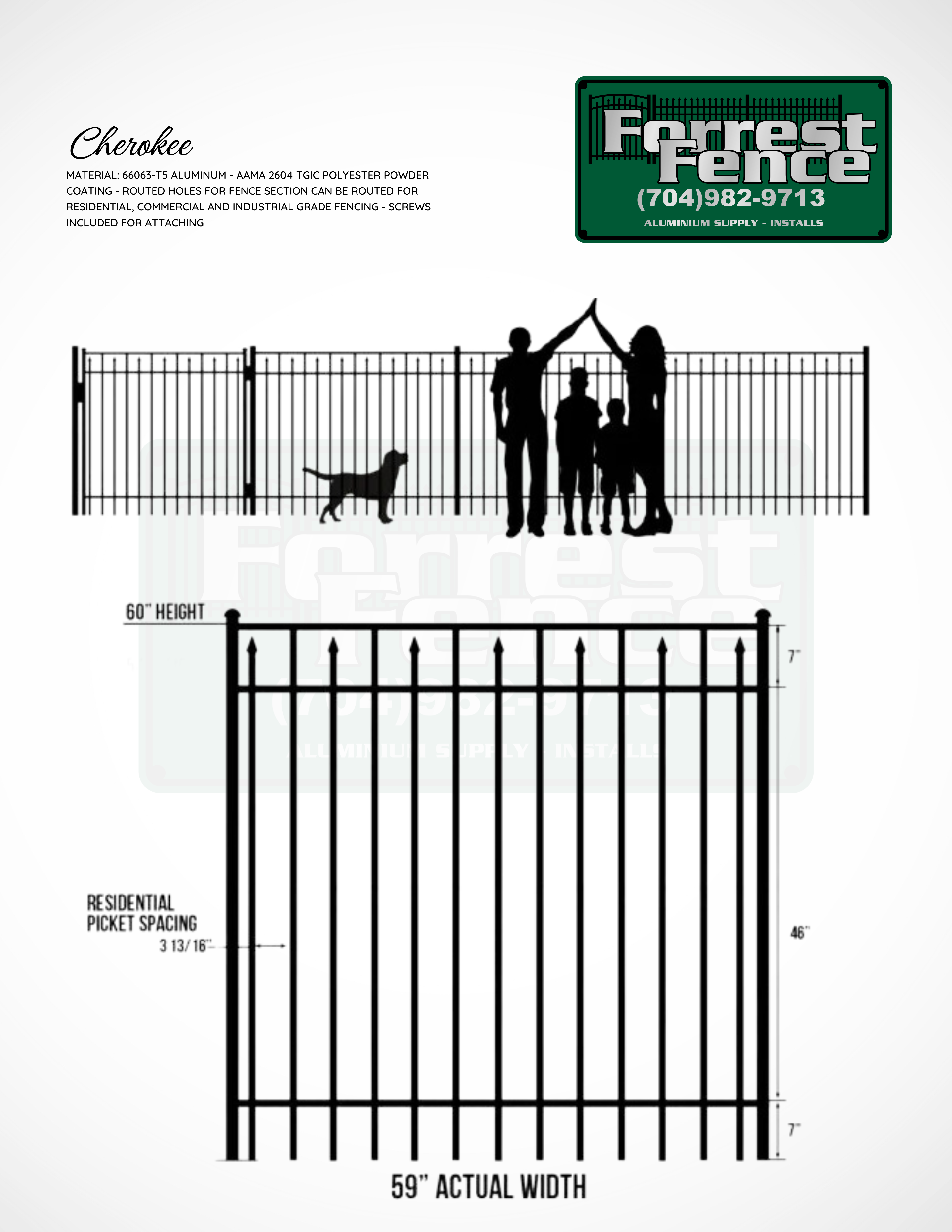 5FT Tall Flat Top With Spears Cherokee Fence Walk Gate – 5FT Wide