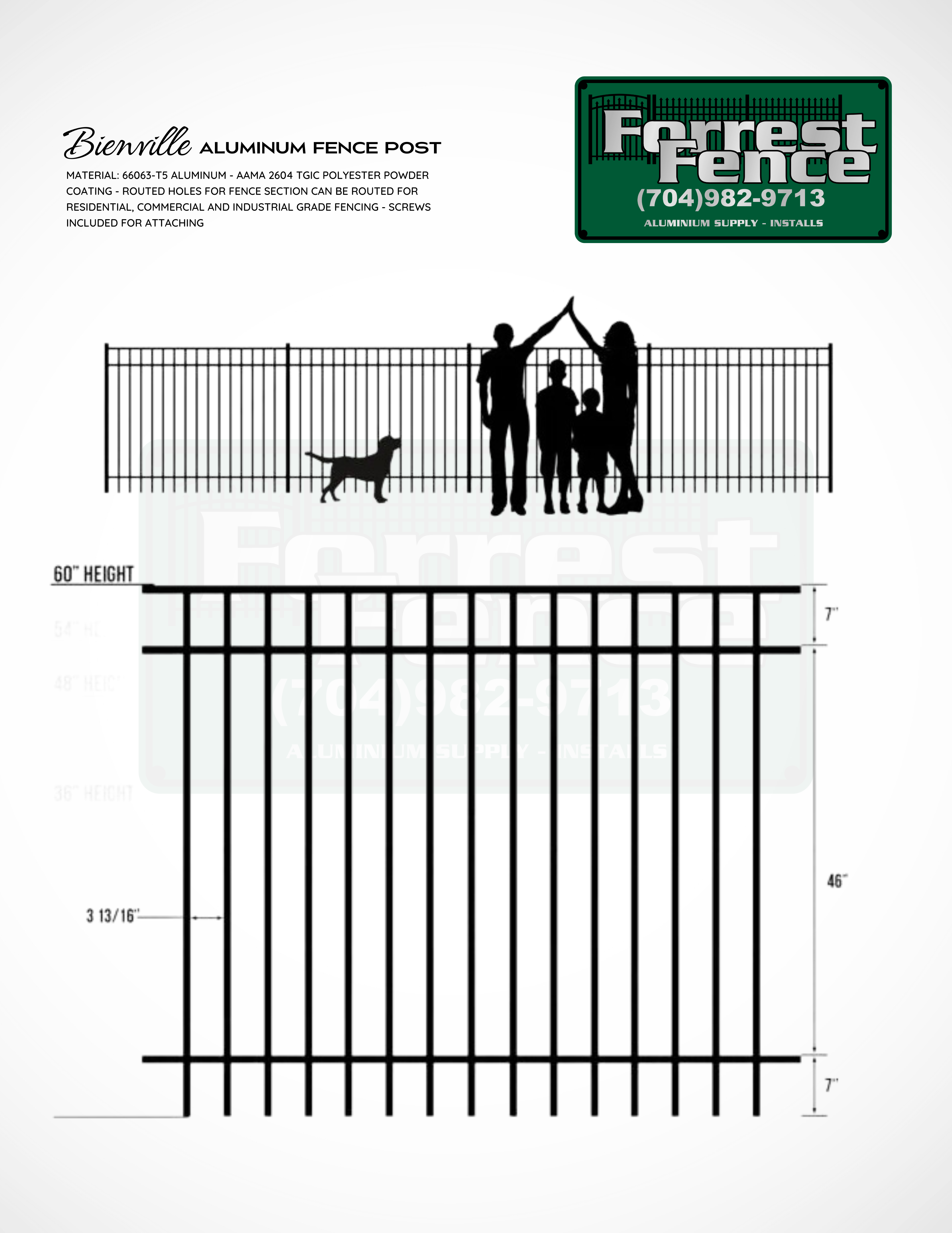 5FT Tall Flat Top Bienville Aluminum Fence Panel – Standard Picket