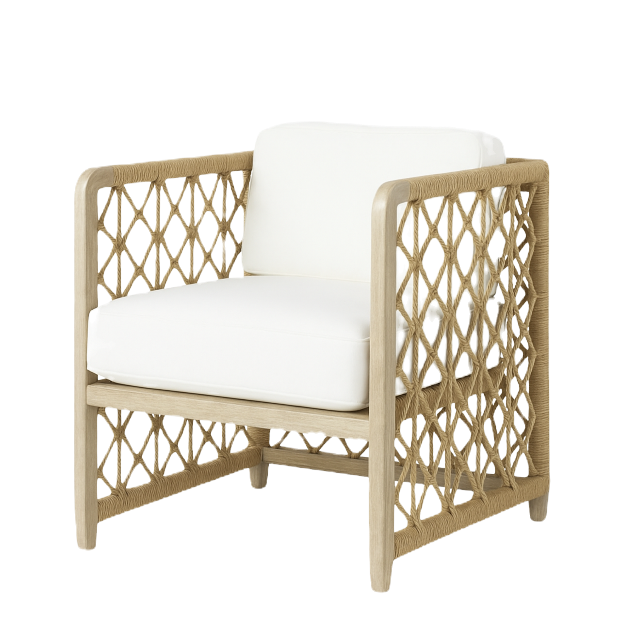 Diamond Weave Lounge Chair – Affordable Luxury in Teak & Natural Rope