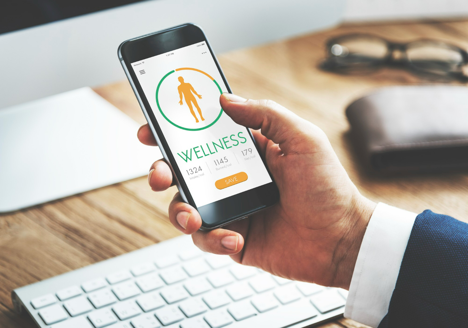 Health monitoring app illustration for iOS and Android by Shift Ahead Technologies, providing real-time health insights