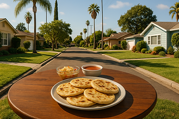 Pupusas, curtido, and salsa on an outdoor table