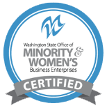 OMWBE certification badge awarded to TechSavvy Solutions, indicating Minority & Women's Business Enterprise certification