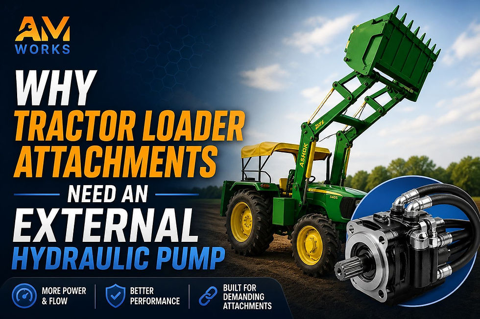 Tractor loader attachment with external hydraulic pump by Ashok Metal Works
