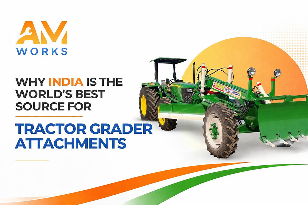 Tractor grader attachment on road construction site – Ashok Metal Works