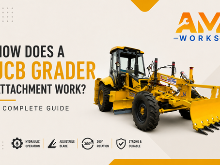 JCB grader attachment mounted on a backhoe loader by Ashok Metal Works