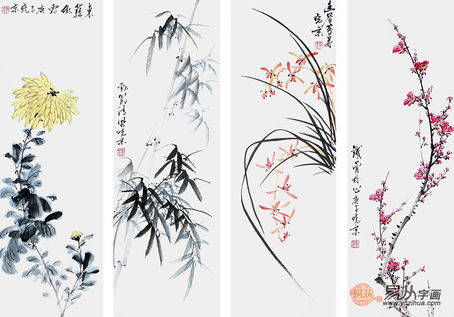 Cele Patru Plante Nobile ale Chinei 四君子 Sì jūnzǐ : Bambusul, Floarea de Prun, Crizantema și Orhideea