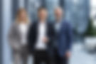Successful diverse business team, three workers smiling and looking at camera, dream team