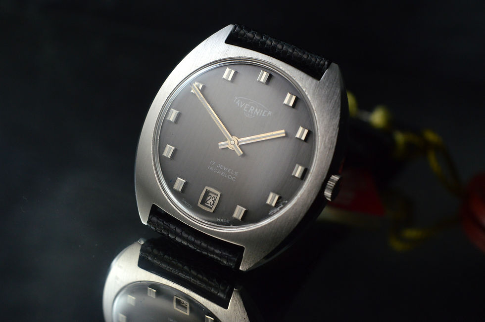 Miniatura: TAVERNIER UNWORN VINTAGE DRESS DATE WATCH GREY SOLEIL DIAL OROLOGIO MONTRE UHR
