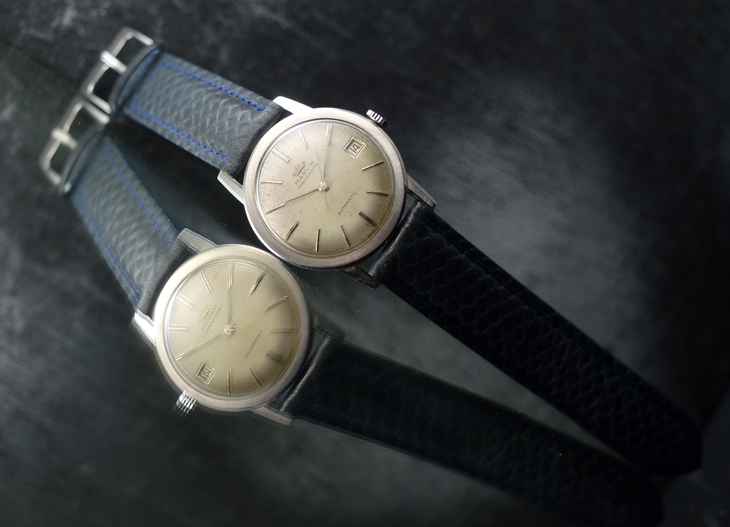 MARVIN RARE MEN'S VINTAGE CHRONOMETRE DATE STAINLESS STEEL STUNNING TEXTURE DIAL