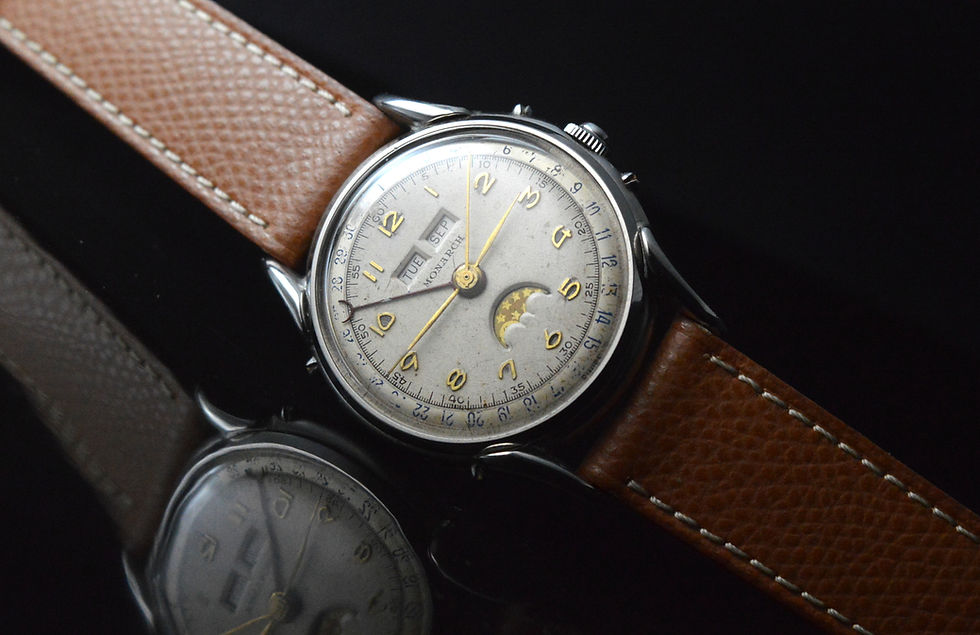 Miniatura: Monarch Leonidas Ultra Rare Mens Triple Calendar Moon Phase Stainless Steel 36mm