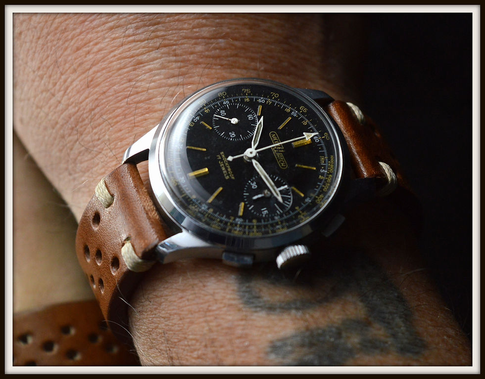 Miniatura: ARMAND NICOLET RARE MEN'S VINTAGE CHRONOGRAPH WATCH BLACK GILT DIAL 35MM TOP