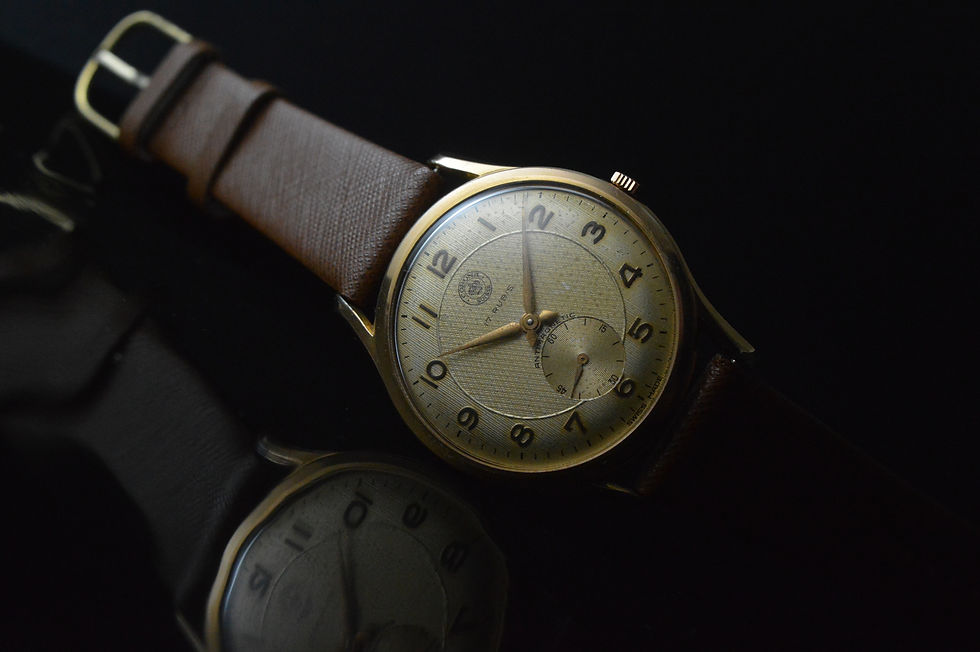Miniatura: CORONA MEN'S RARE CALATRAVA OVERSIZED 37MM TRIPLE SIGNED VINTAGE DRESS WATCH