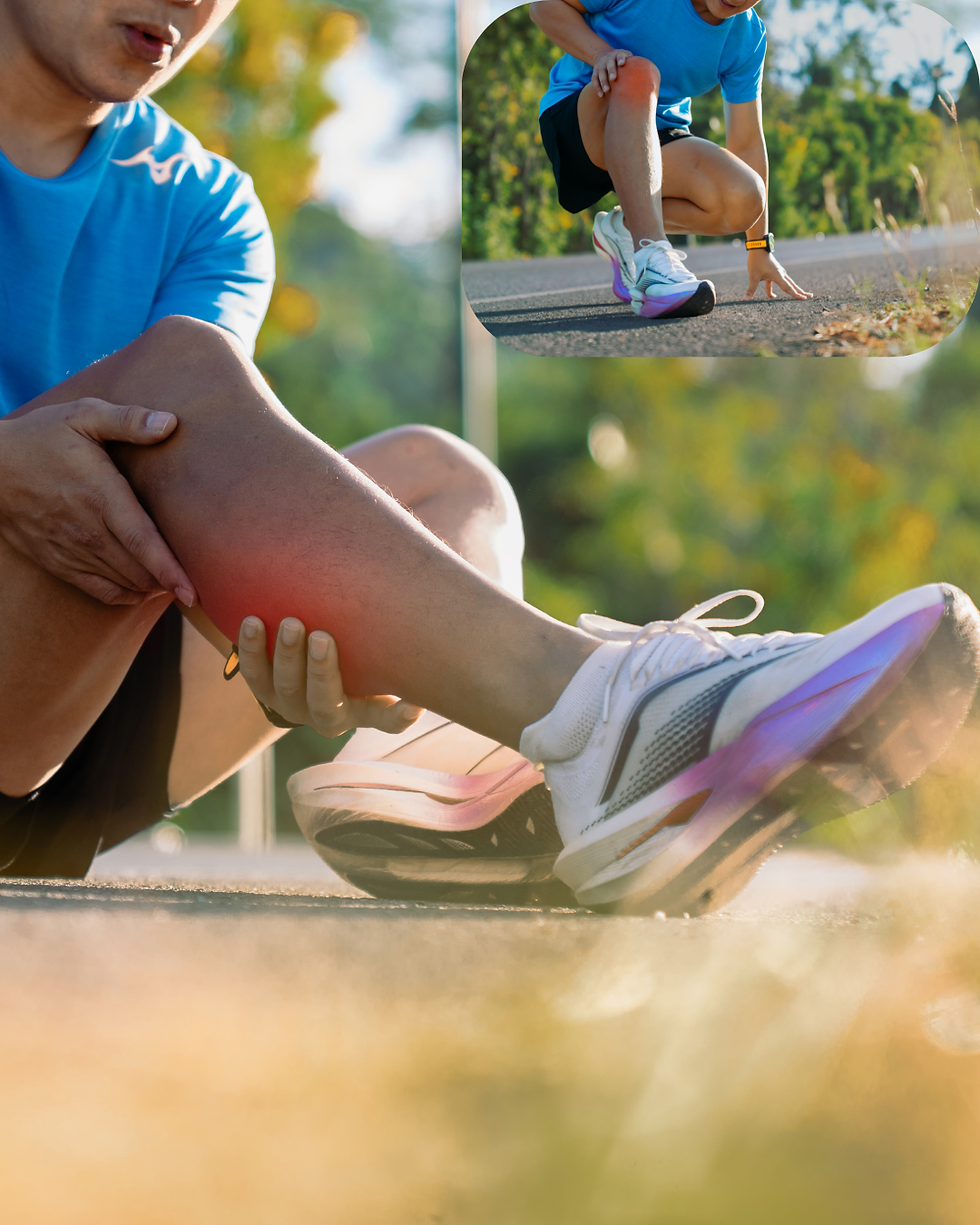 Runner sitting down with calf and knee pain