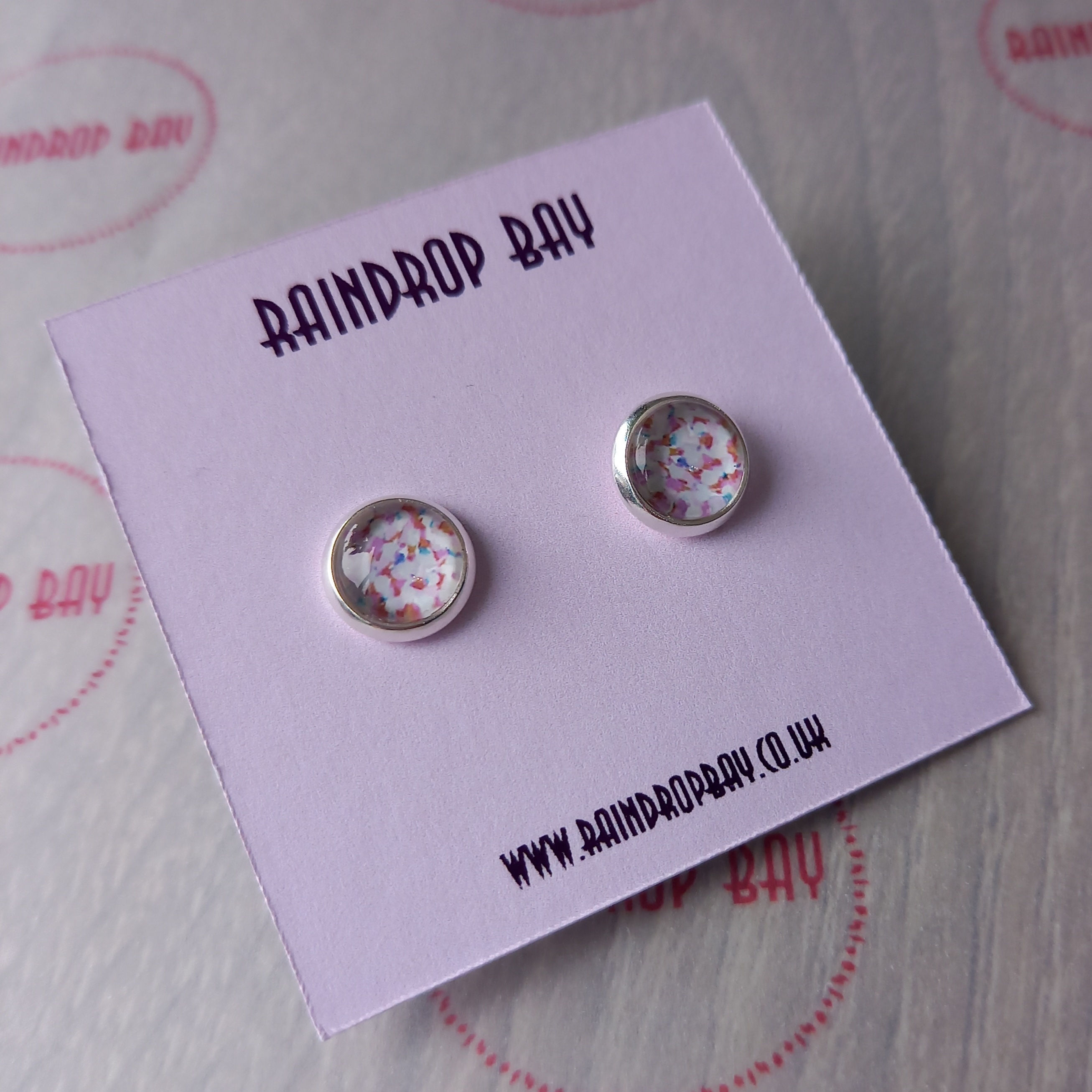 Pink speckle studs, dot earrings