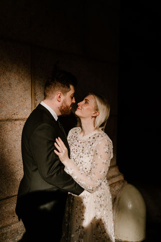 Bride and Groom during their portrait session at Grand Central Station. Destination Wedding in New York City. With Amy Woodham Photography