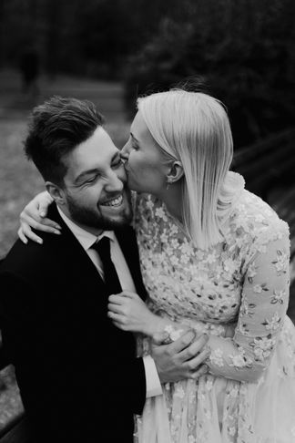 Bride and Groom during their portrait session. Destination Wedding in New York City. With Amy Woodham Photography