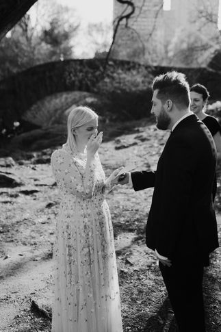 Couple during their elopement ceremony. Destination Wedding in New York City. With Amy Woodham Photography