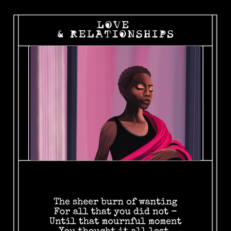 Woman in pink, Love & Relationships: "The sheer burn of wanting...lost."
