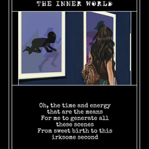 Woman views art depicting birth and a child; "Nature & The Inner World"