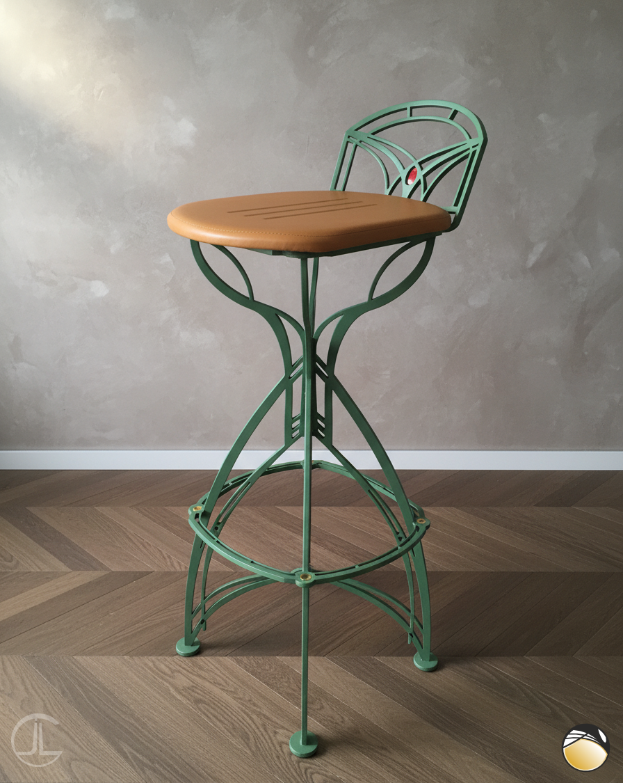 Miniature : Chaise de bar "Libellule" en acier Thermolaqué et assise en cuir ou verre