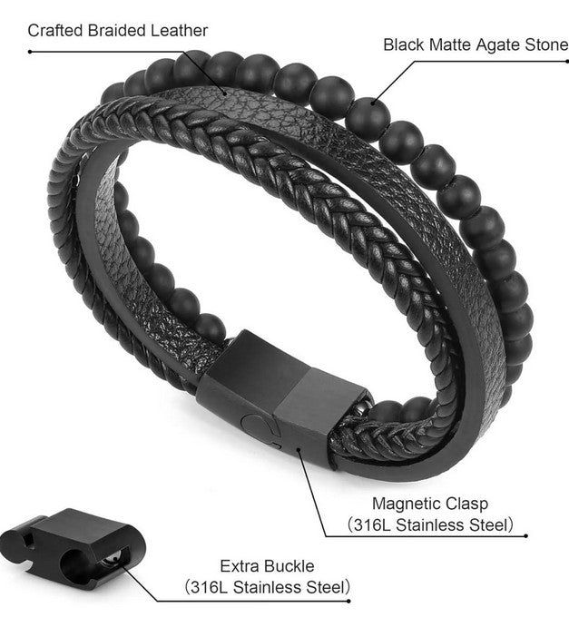 Thumbnail: Leather Layered Tigers Eye Bead Bracelet - Lava Rock Stone Jewelry For Women And