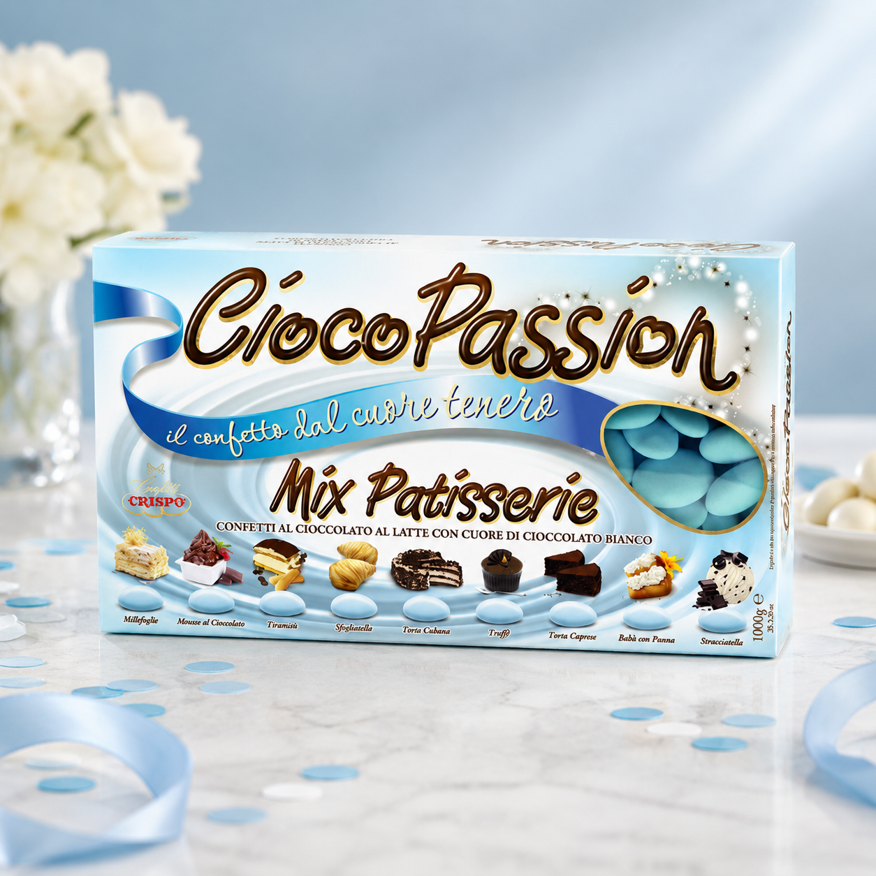 CiocoPassion Mix Patisserie Celeste Crispo - Confetti morbidi gusti pasticceria per battesimi e matrimoni