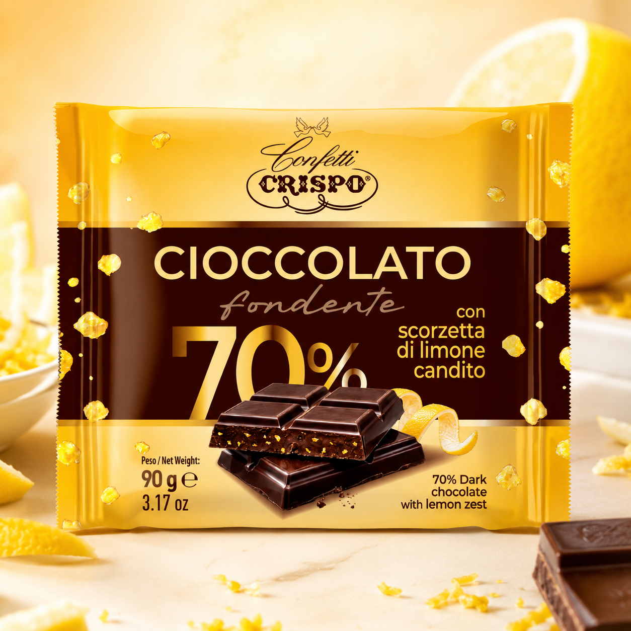 Cioccolato Fondente 70% con Scorzetta di Limone Candito – 90 g
