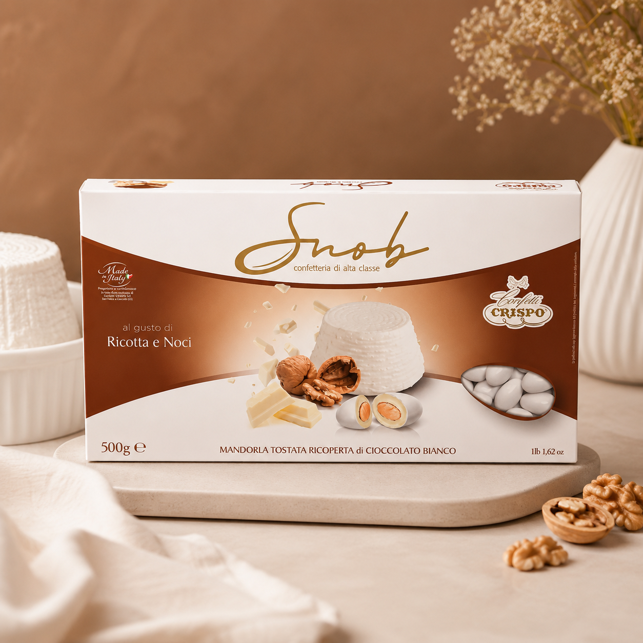 Confetti Snob Ricotta e Noci Crispo - Confetti autunnali gourmet per matrimoni e cerimonie raffinate