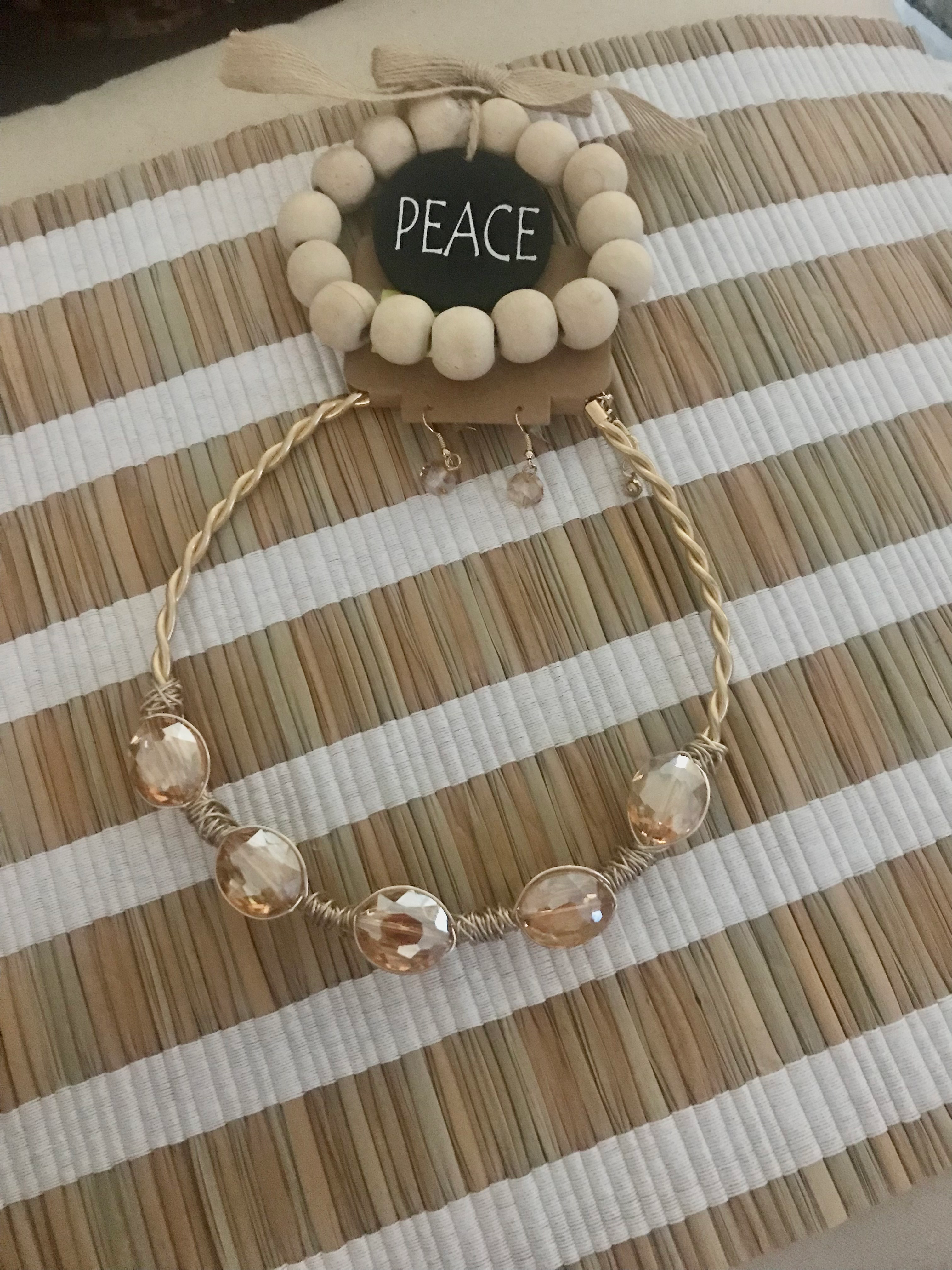 Gold rounded crystal Set Earring+Bracelet