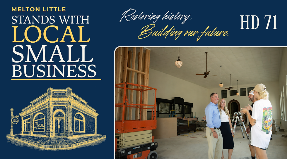 Melton Little supporting a local business in Palmetto's restored 1912 State Bank building at 449 10th Avenue West