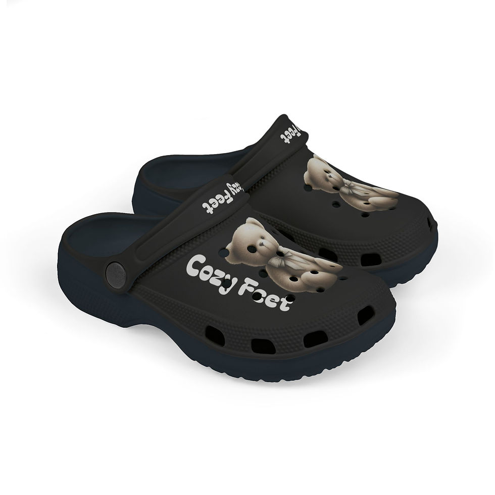 섬네일: Kid's Clogs - Cozy Feet Black EVA Foam with White Bear Design