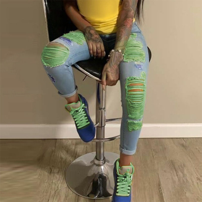 縮圖：Trendy Feet Pants Light-Colored Ripped Jeans