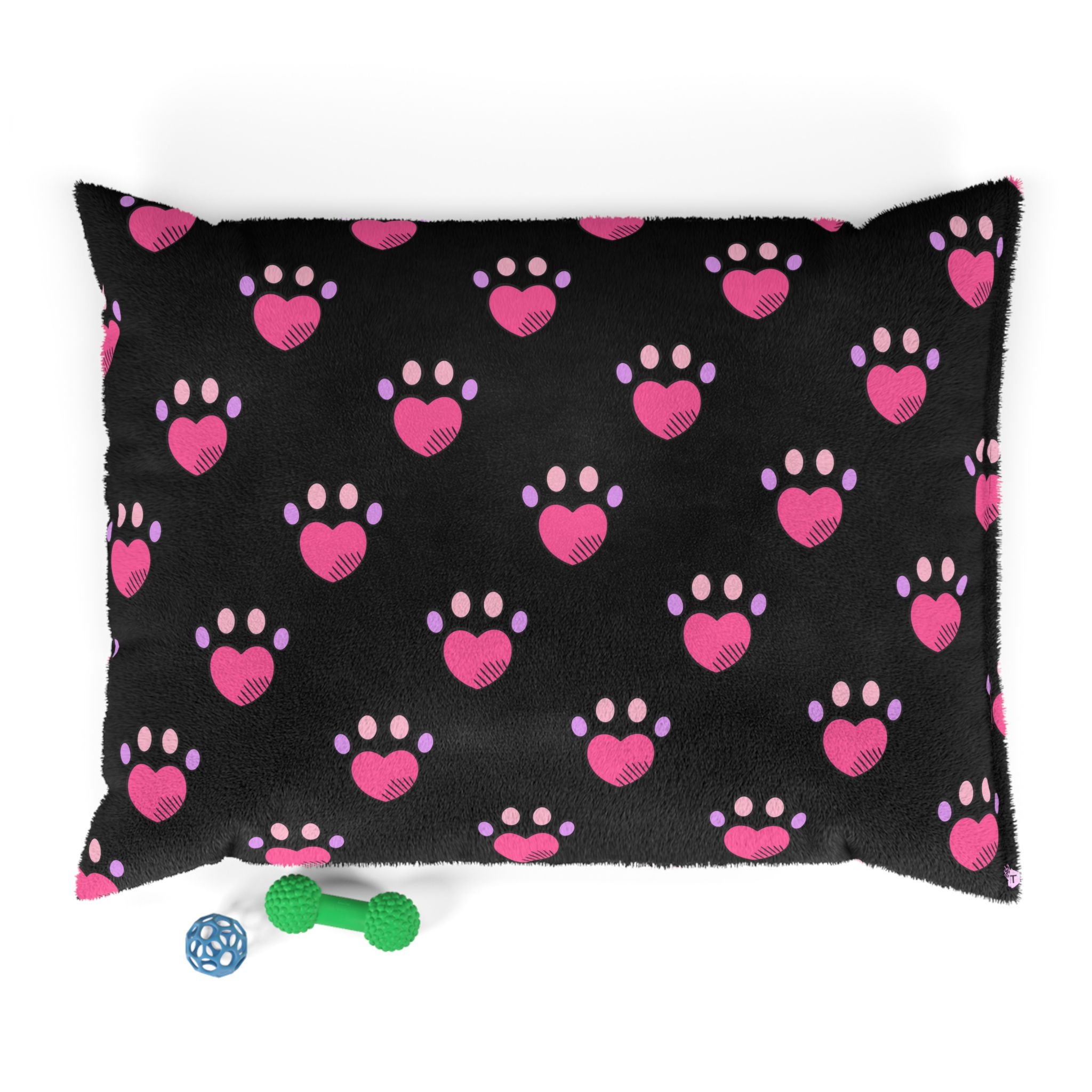 Black and Pink Heart Paw Print Pet Bed