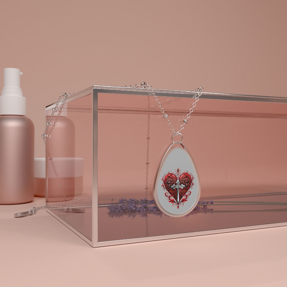 섬네일: Heart-Cross Oval Necklace - Elegant Jewelry 