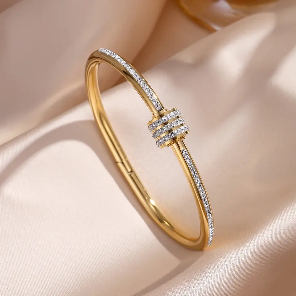 縮圖：ZAKOL 5/1pcs Sparkling Zirconia Inlaid Stainless Steel Bracelet Set