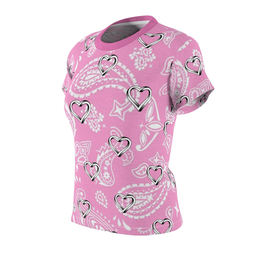 섬네일: Pink with hearts Women's Cut & Sew Tee 