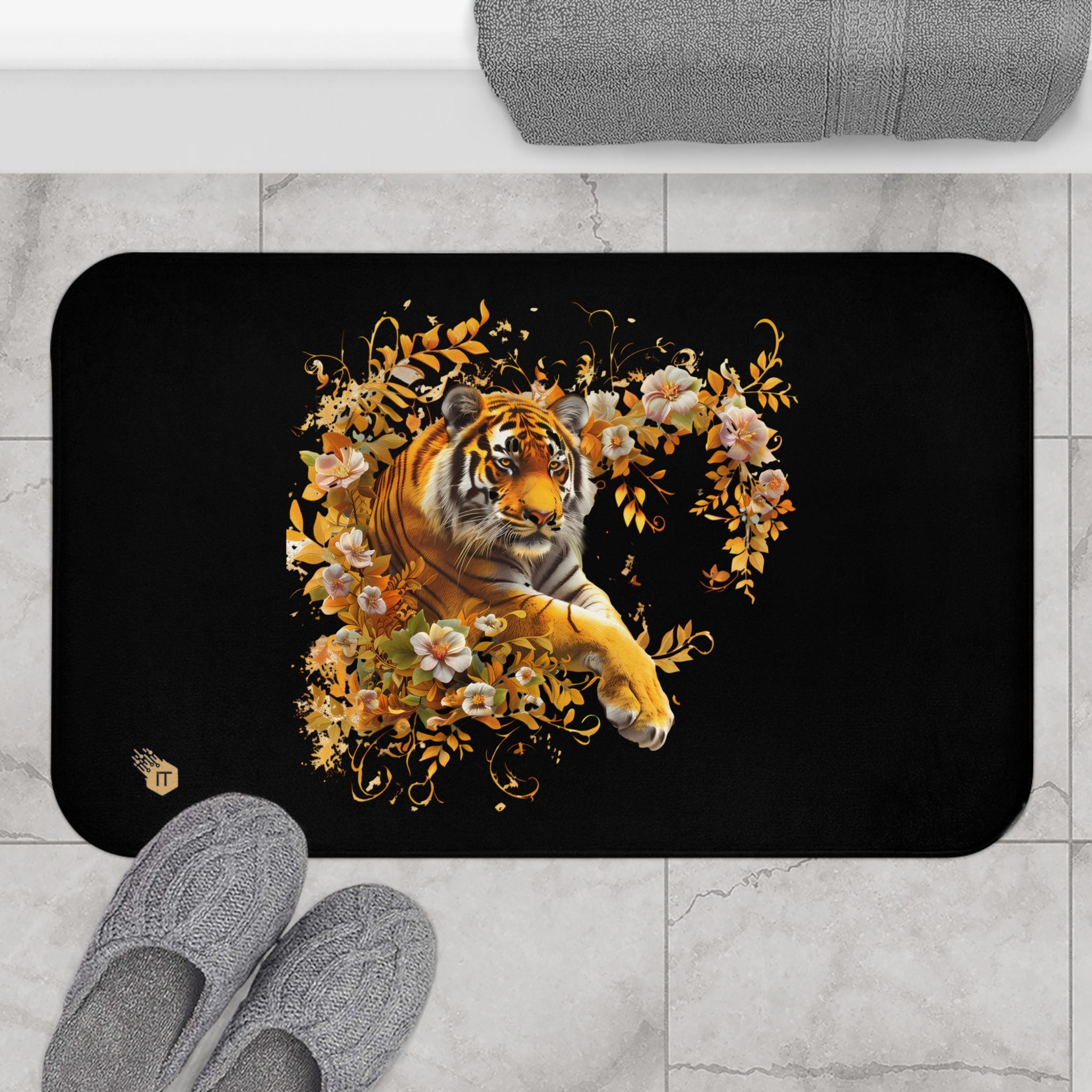 Elegant Tiger Floral Bath Mat - Luxurious Bathroom Decor
