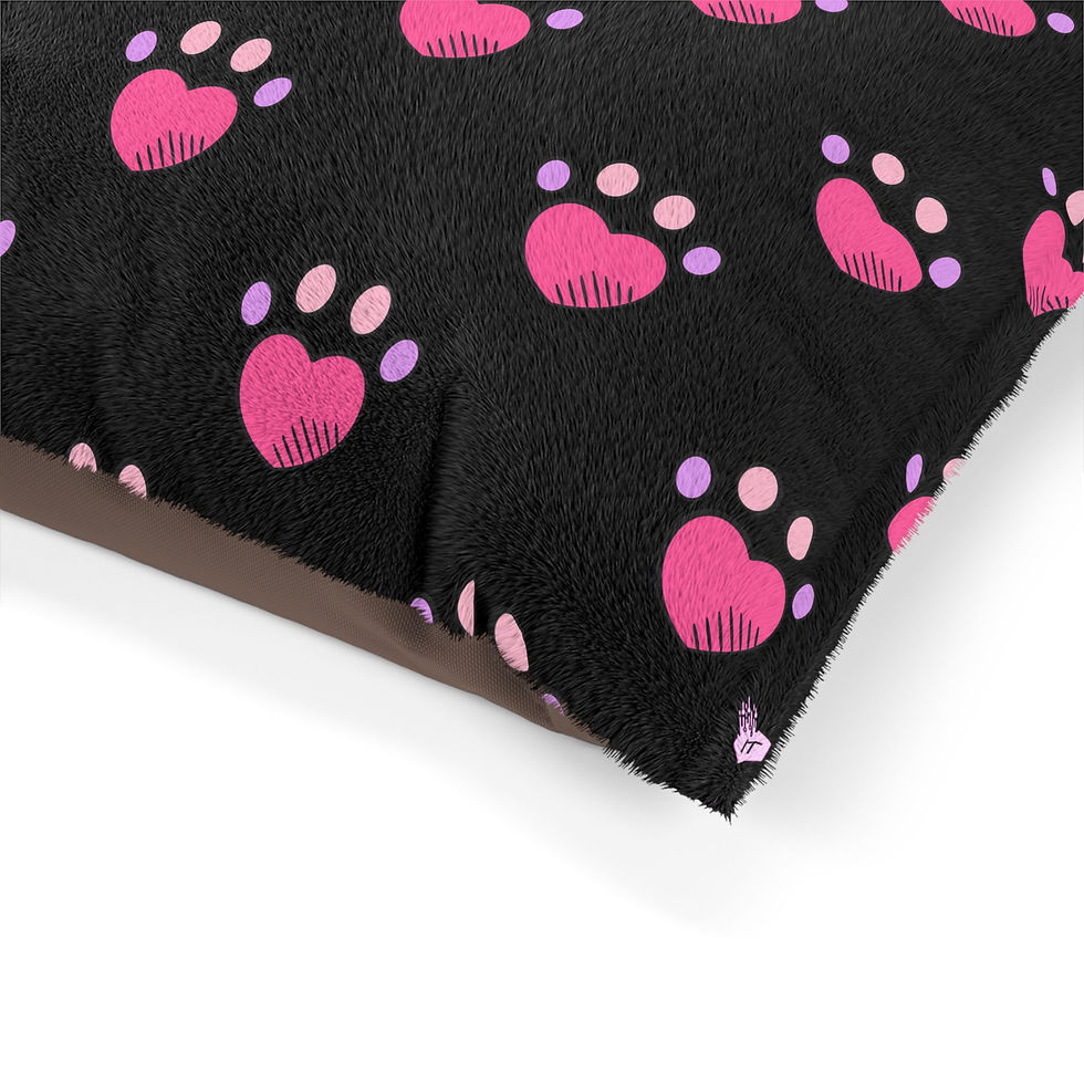 الصورة المصغرة: Black and Pink Heart Paw Print Pet Bed