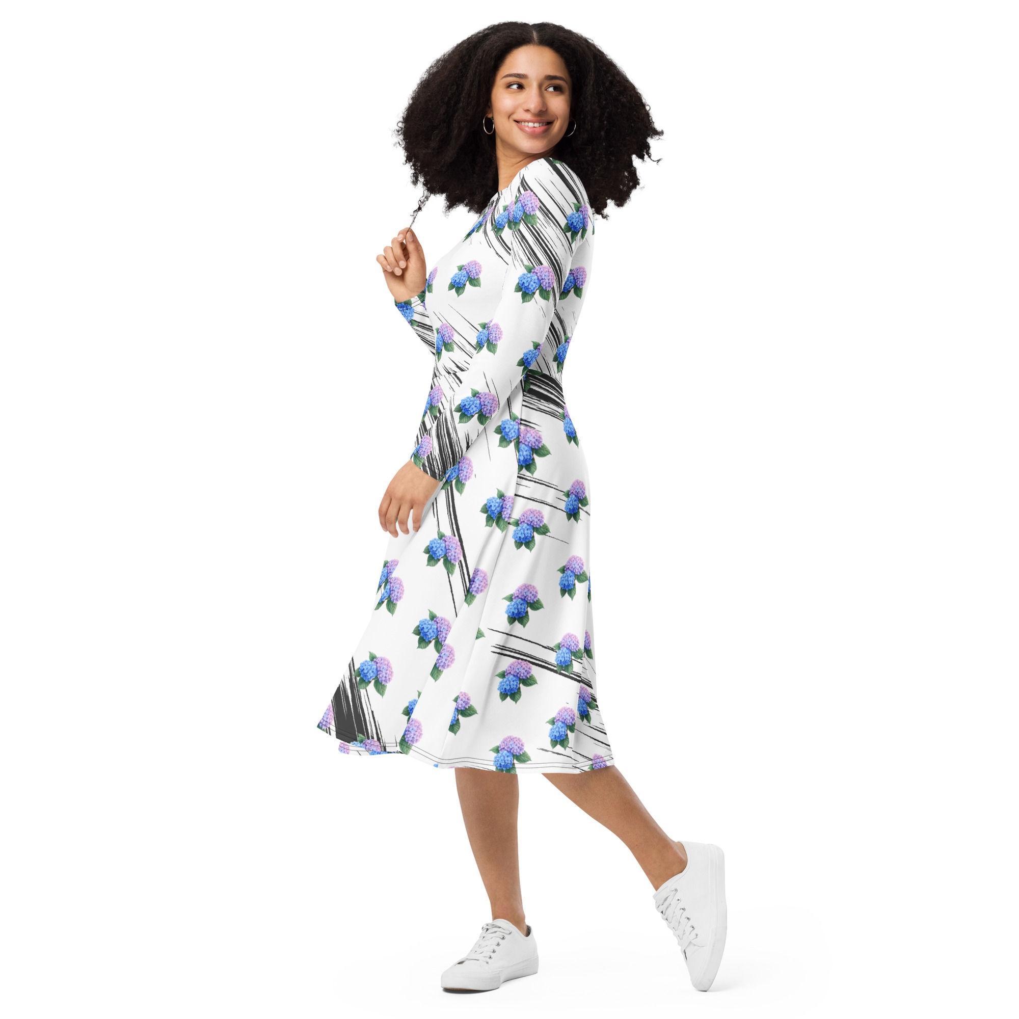  long sleeve flower midi dress