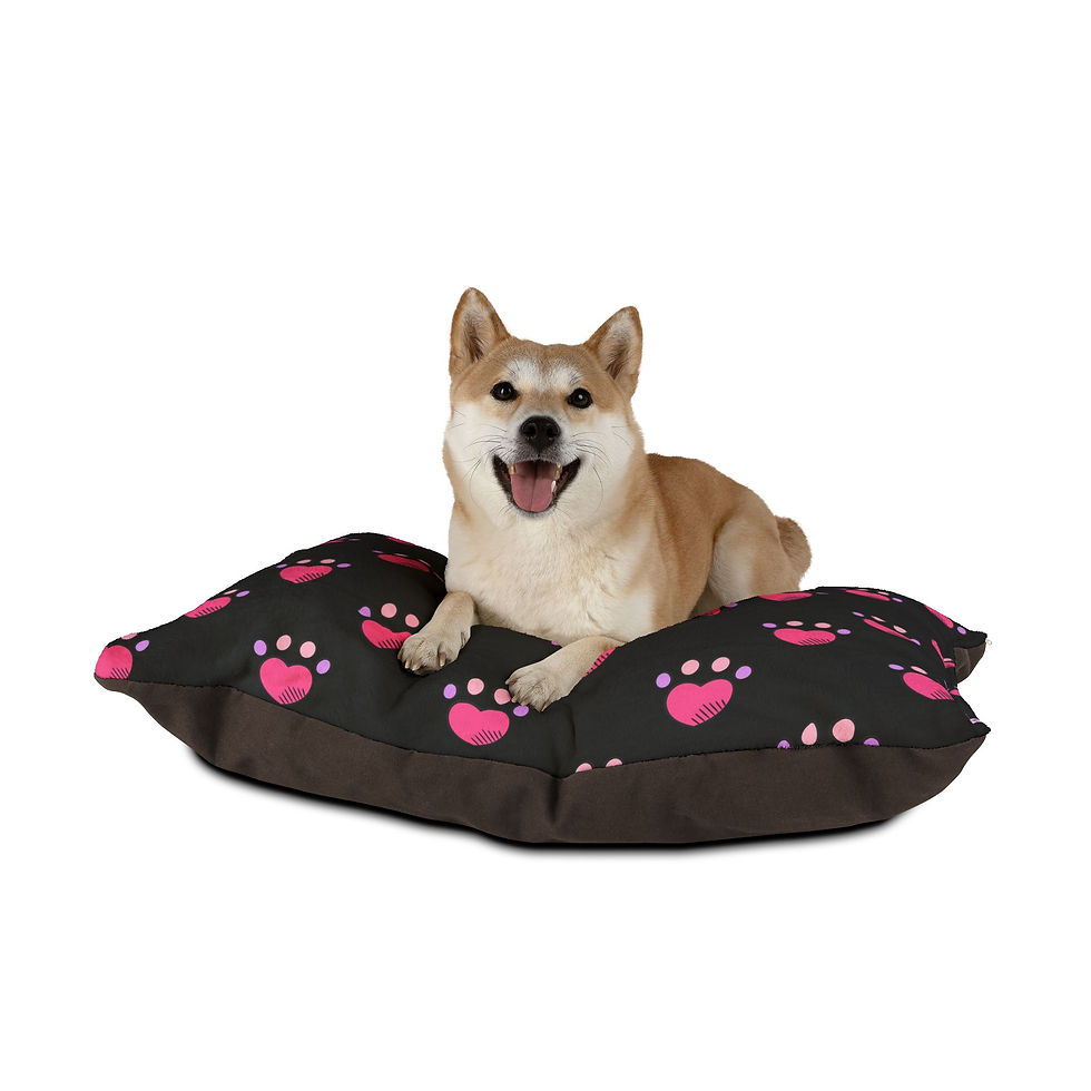 الصورة المصغرة: Black and Pink Heart Paw Print Pet Bed