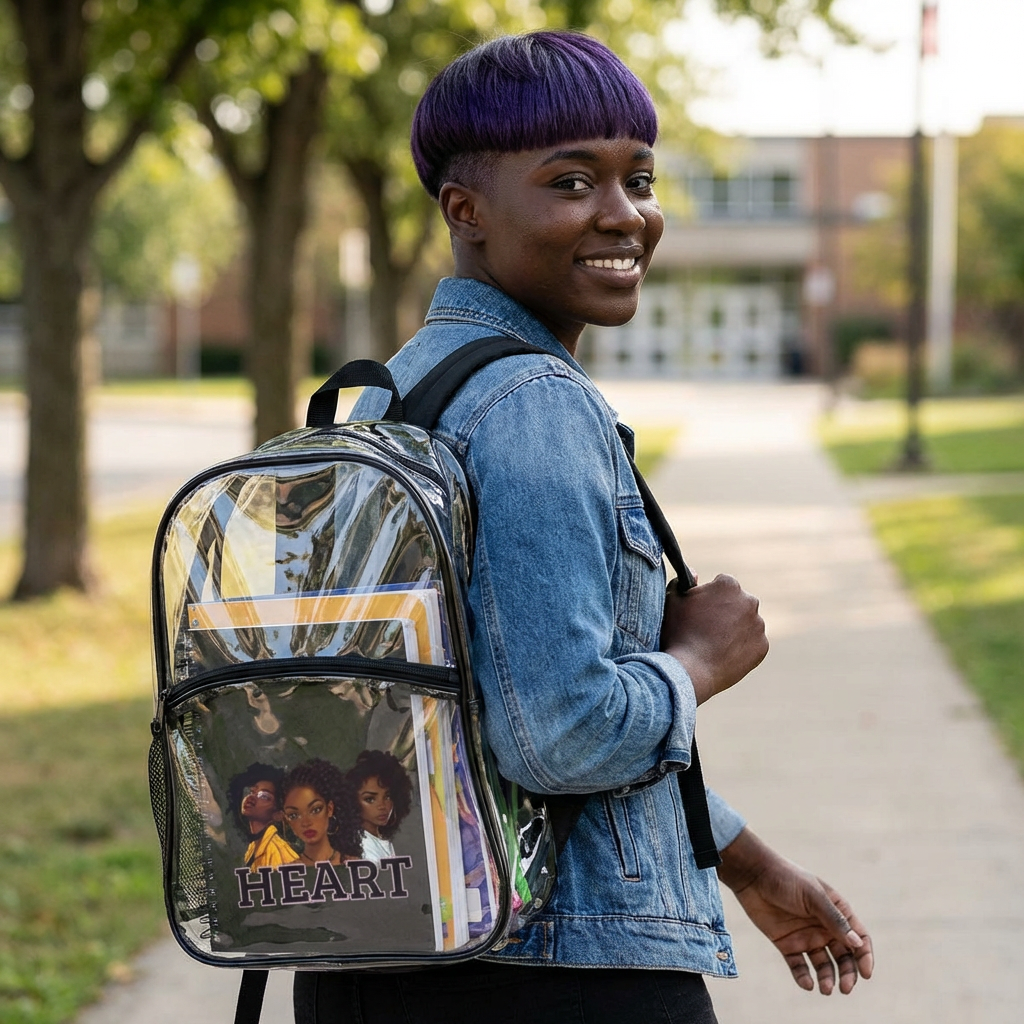 Clear Backpack – 'Heart' Design Clear Stadium Bag for Women & Teens