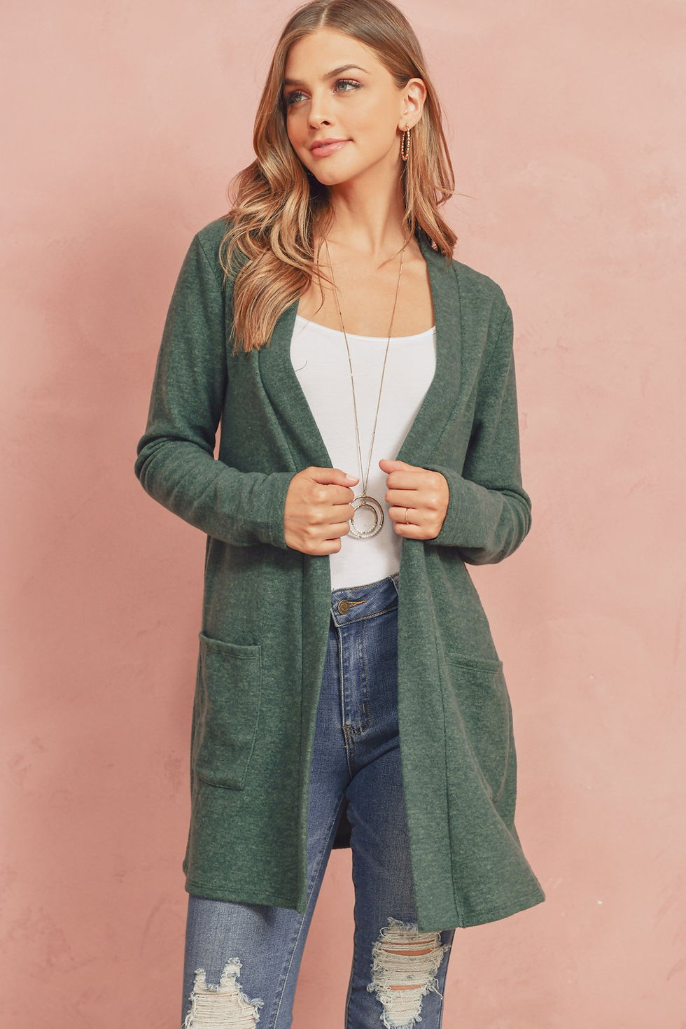 الصورة المصغرة: Brushed Melange Open Front Cardigan