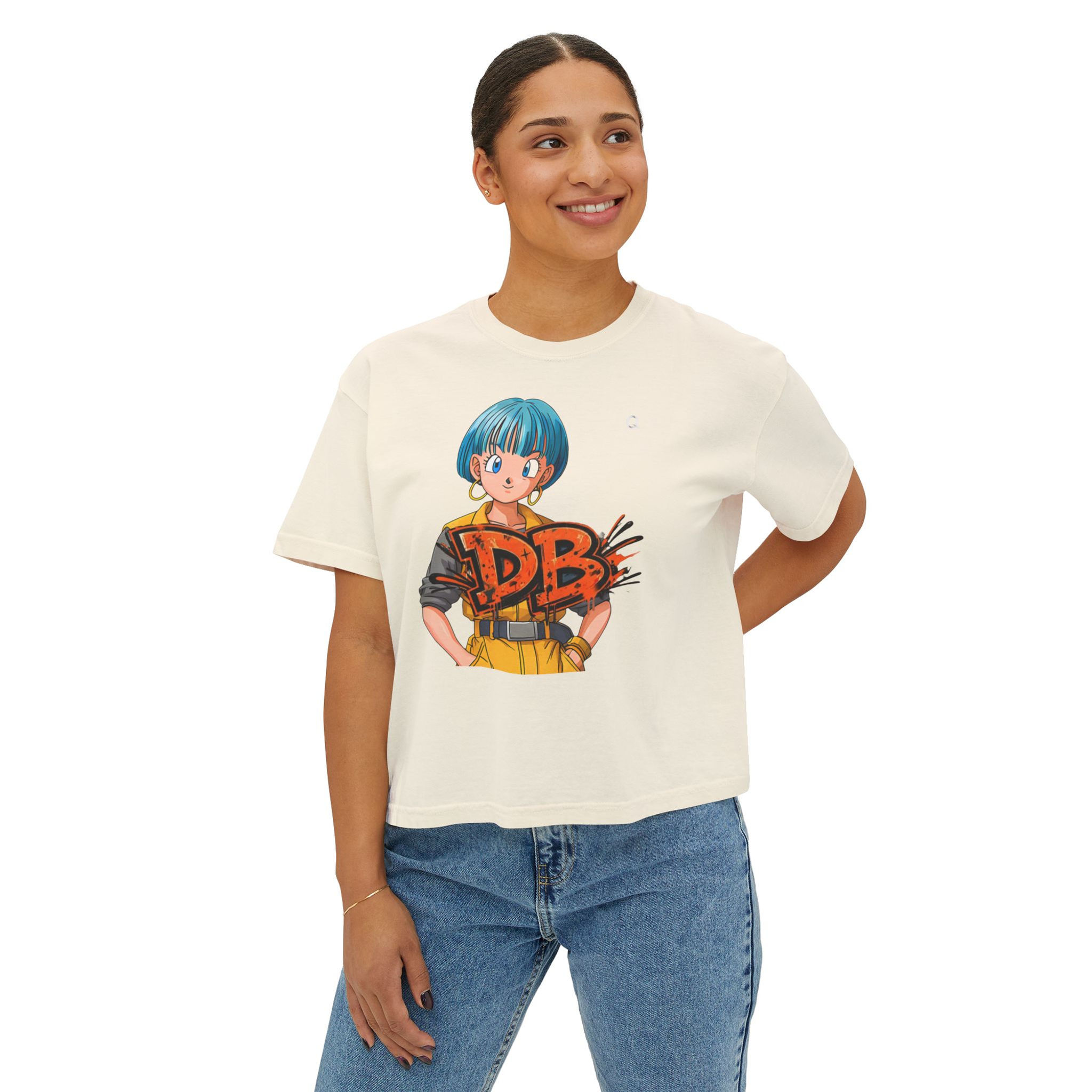 Boxy Tee — Retro Anime Character Graphic "DB" Chest Print