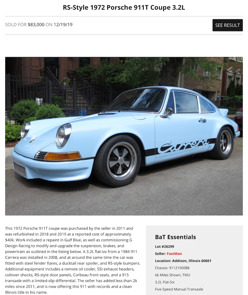 BringATrailer Classic Porsche Auction Results