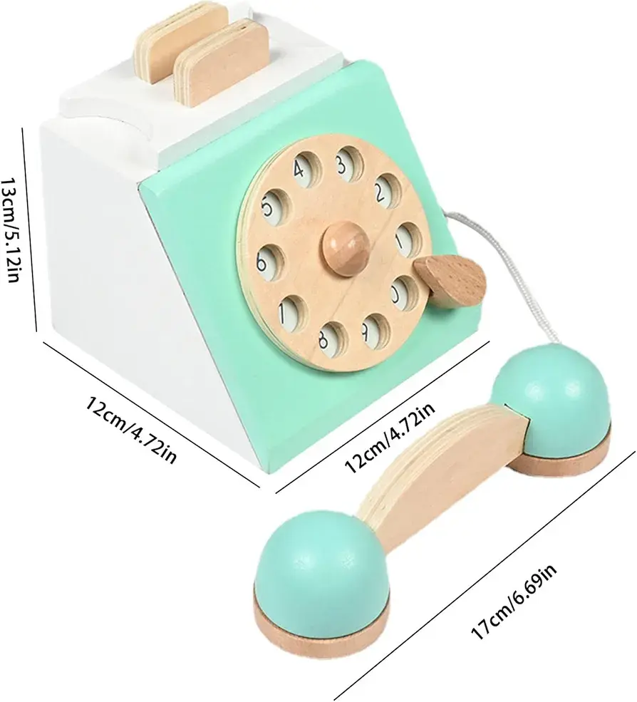 Retro wooden toy phone handset for pretend play