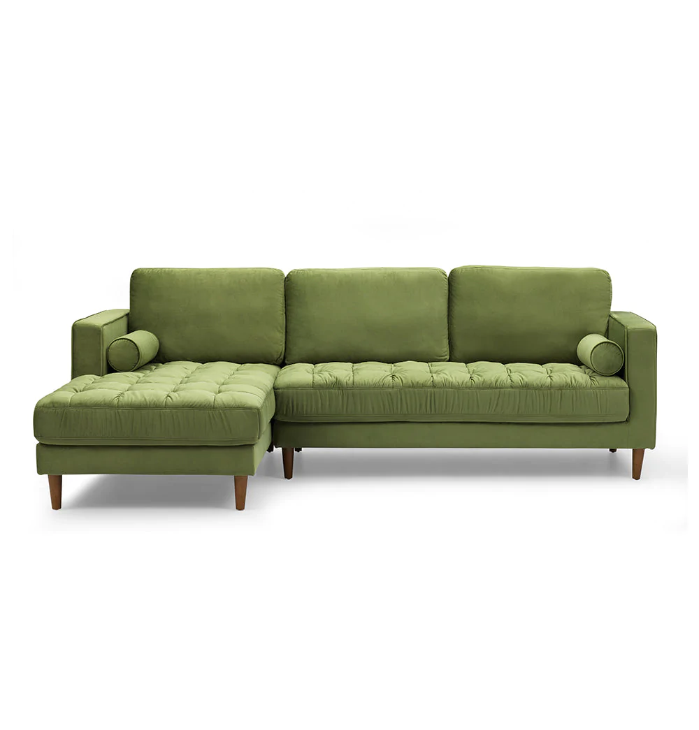 Bente Tufted Velvet Sectional Sofa Green Marilynlavergne