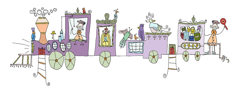 Colourful children illustration birds on train decoration
