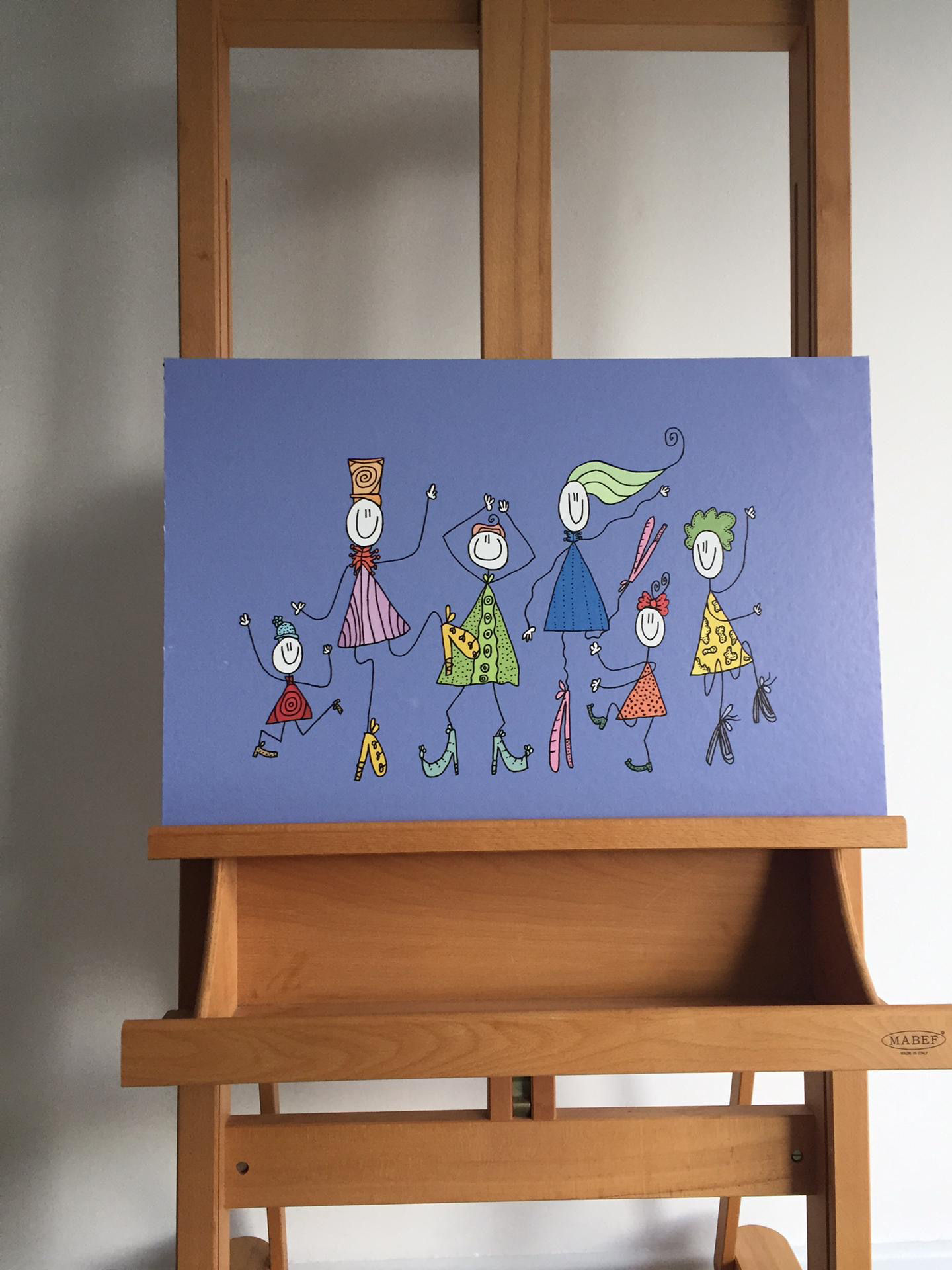 Colorful dancing decorative illustration on cardboard