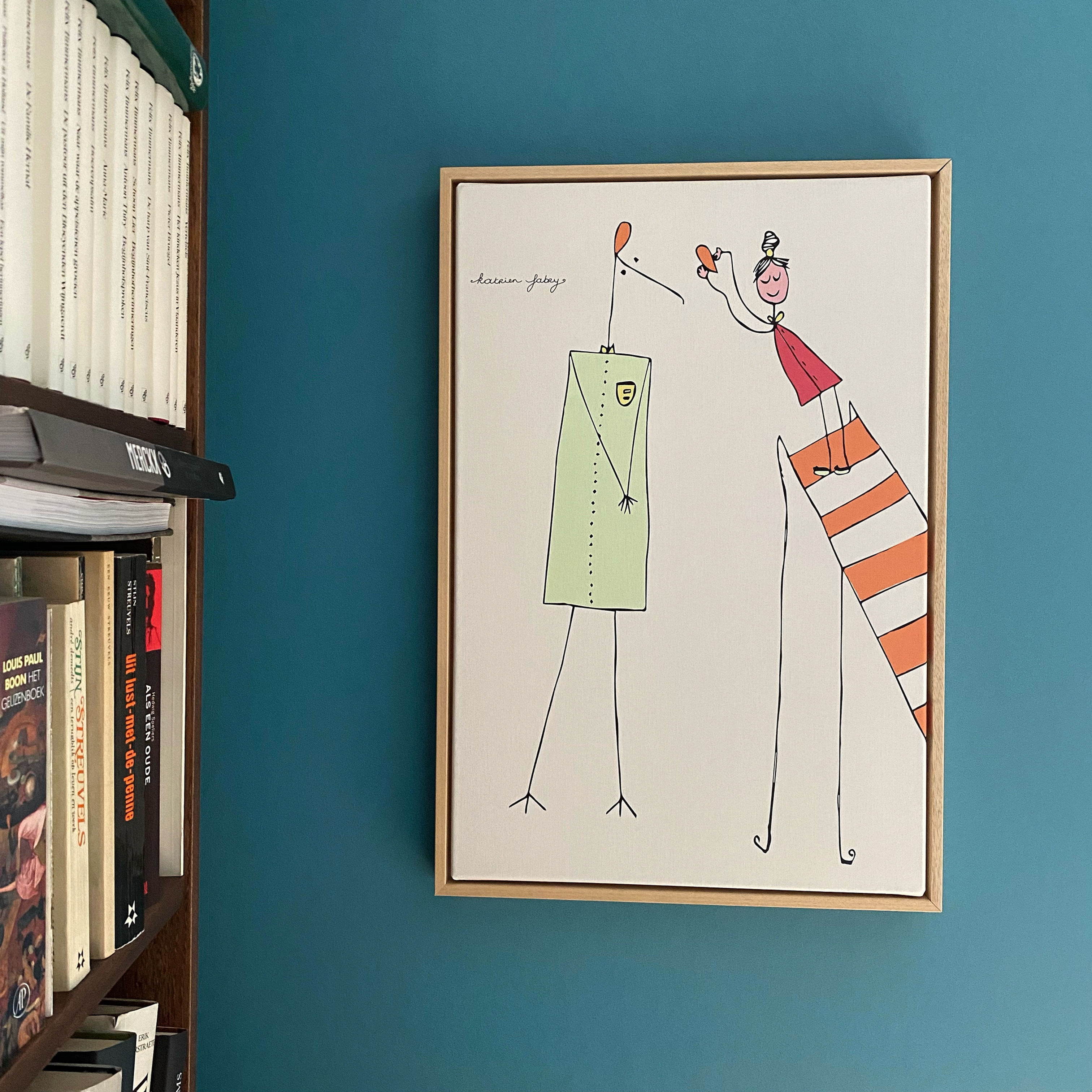 Cute decorative illustration on canvas with frame