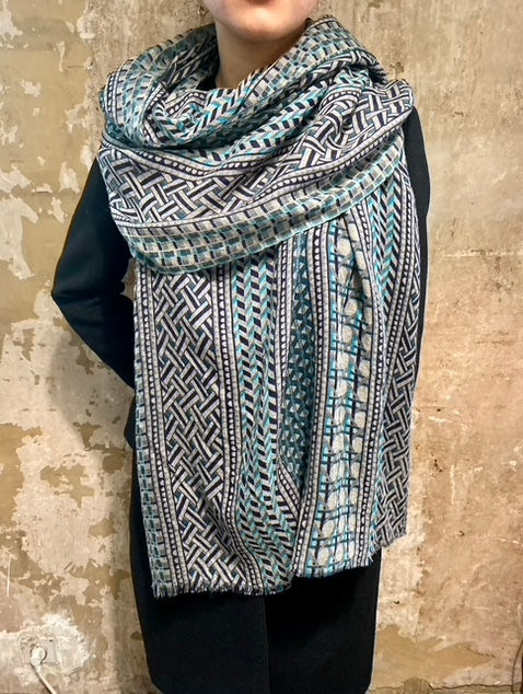 Mosaic Blue Cashmere Scarf